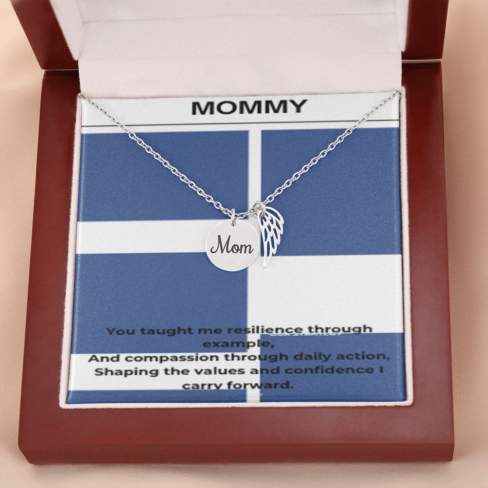 My First Hero – Gold Mom Disc Angel Wing Necklace