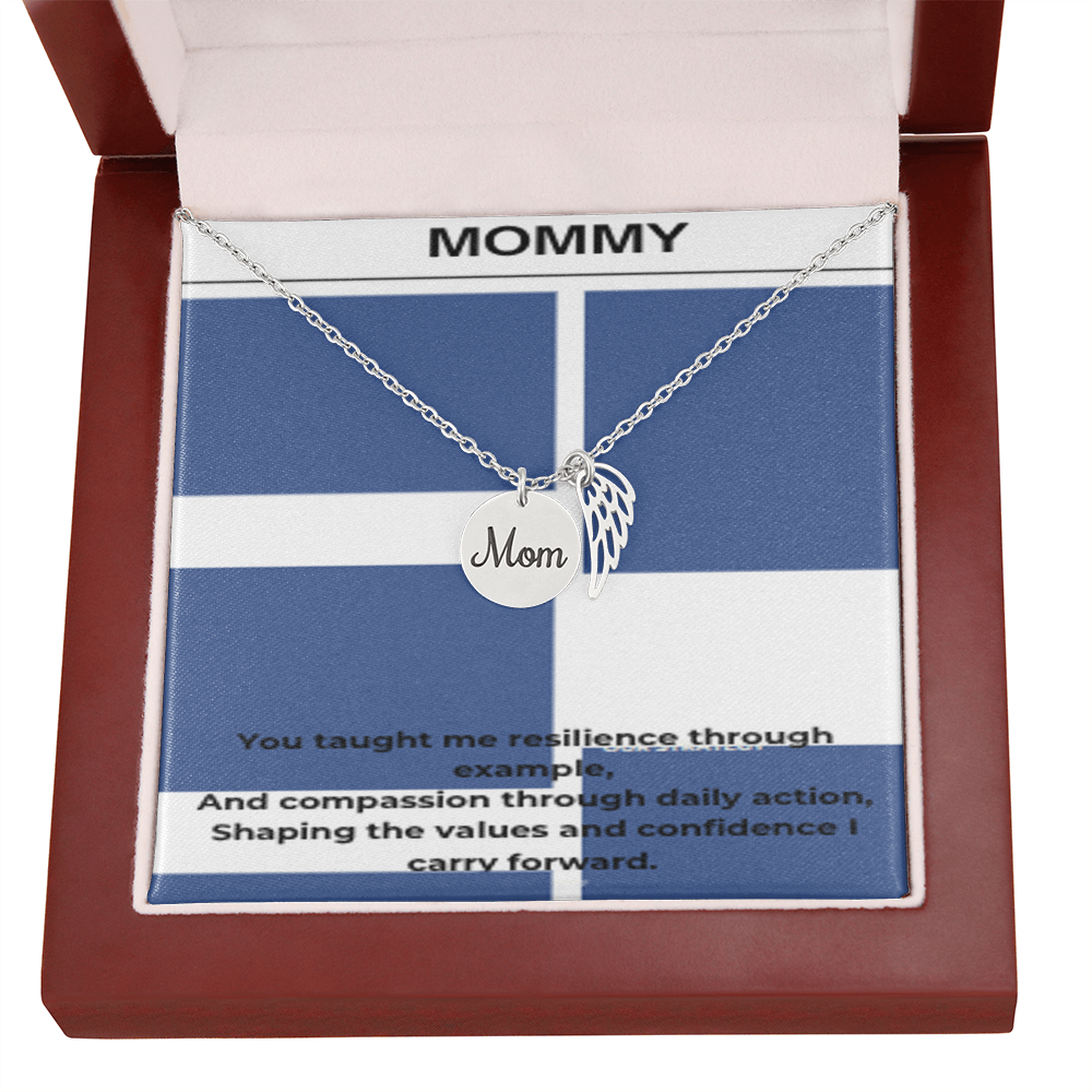 My First Hero – Gold Mom Disc Angel Wing Necklace