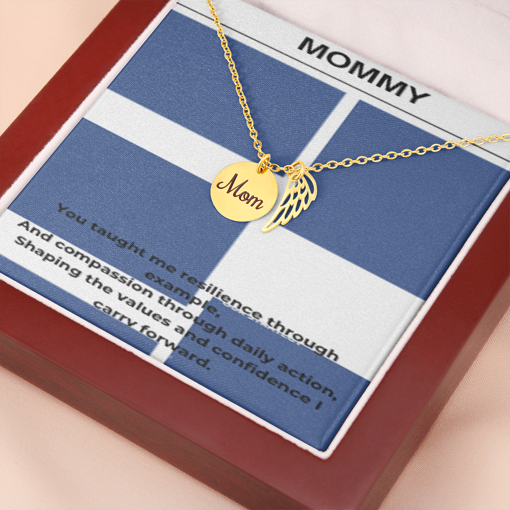 My First Hero – Gold Mom Disc Angel Wing Necklace