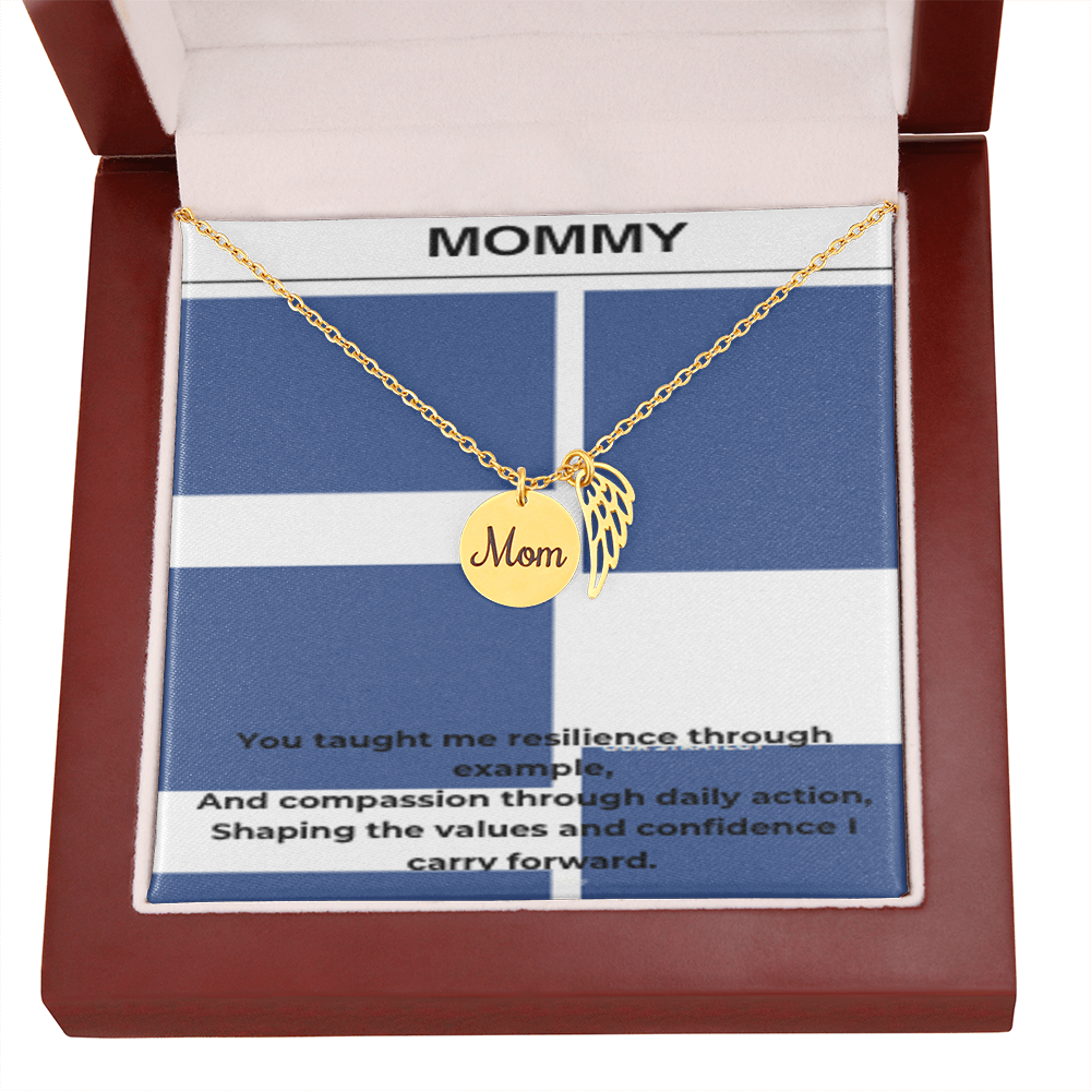 My First Hero – Gold Mom Disc Angel Wing Necklace