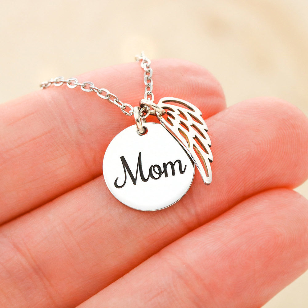 My First Hero – Gold Mom Disc Angel Wing Necklace