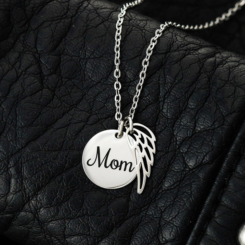My First Hero – Gold Mom Disc Angel Wing Necklace