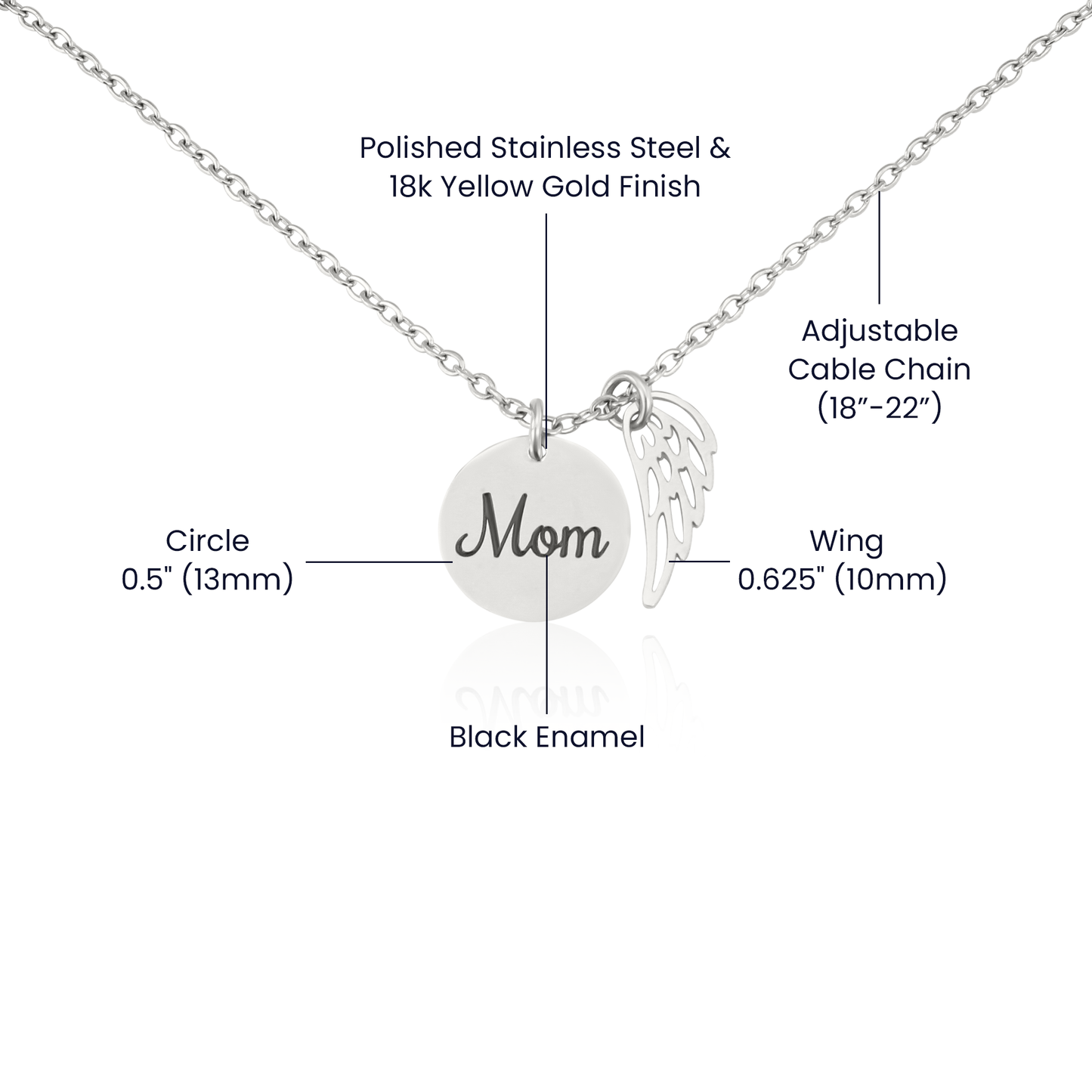 My First Hero – Gold Mom Disc Angel Wing Necklace