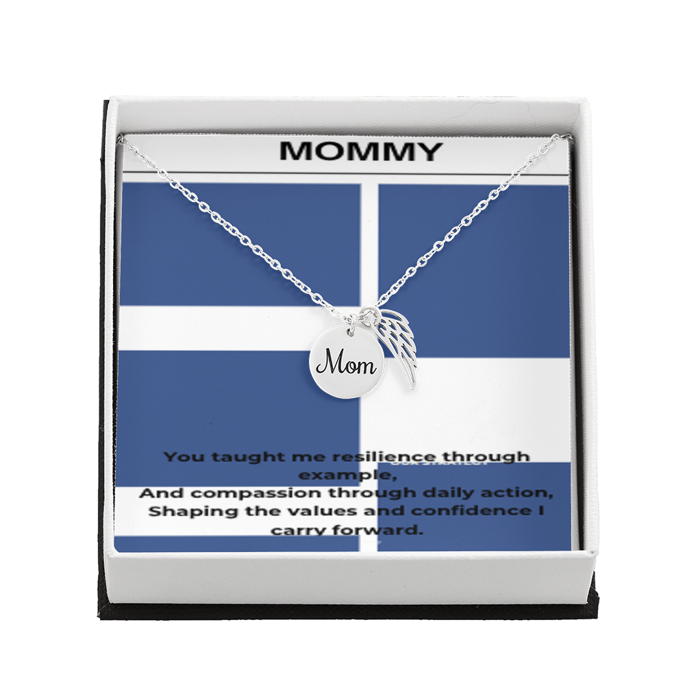 My First Hero – Gold Mom Disc Angel Wing Necklace