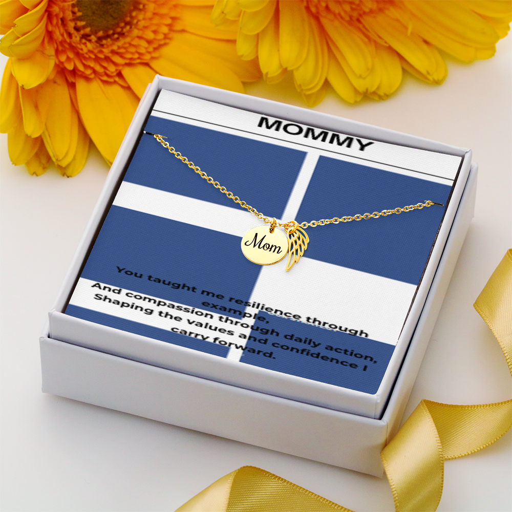 My First Hero – Gold Mom Disc Angel Wing Necklace