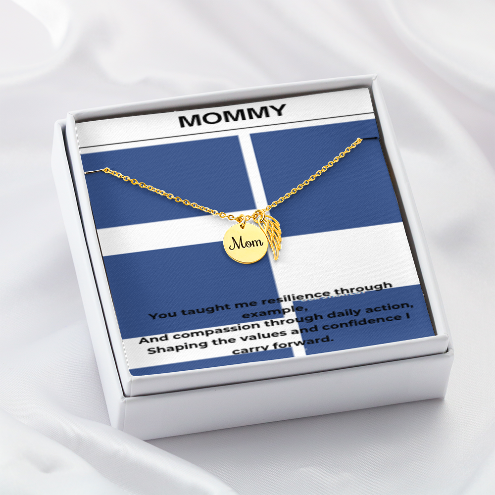 My First Hero – Gold Mom Disc Angel Wing Necklace
