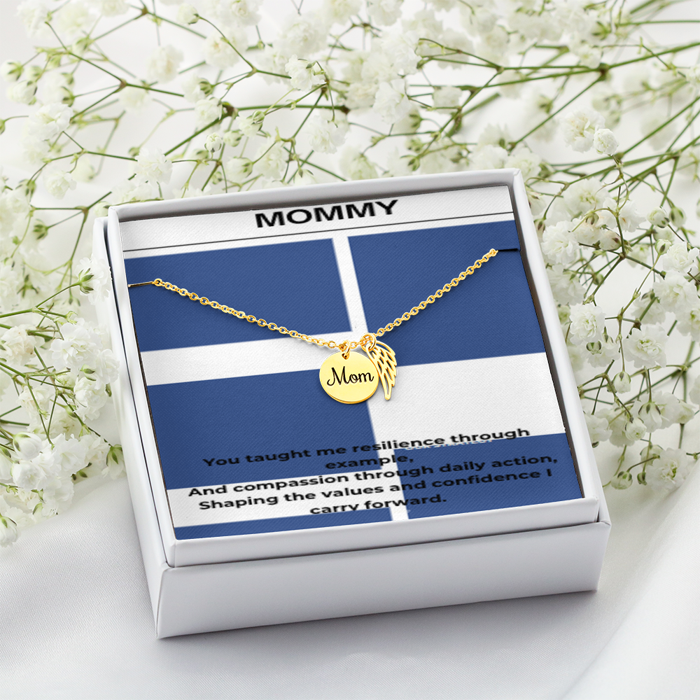 My First Hero – Gold Mom Disc Angel Wing Necklace