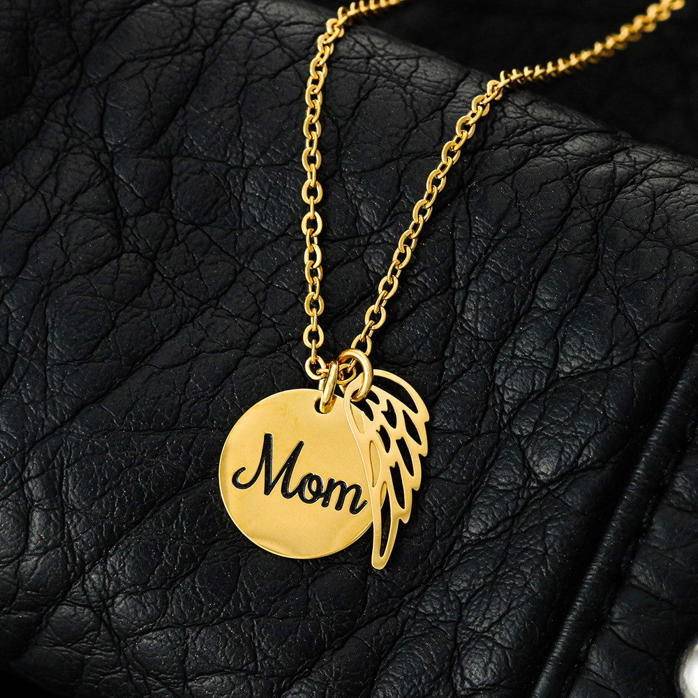 My First Hero – Gold Mom Disc Angel Wing Necklace