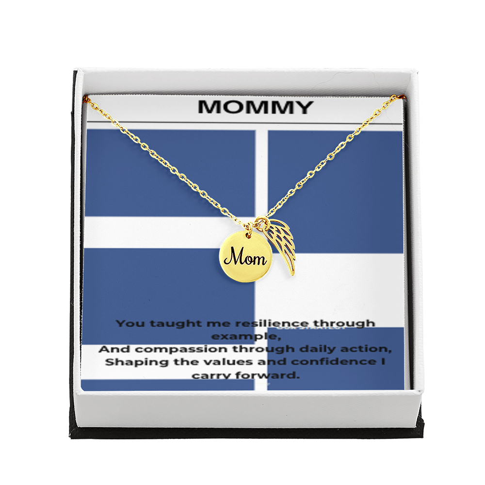 My First Hero – Gold Mom Disc Angel Wing Necklace